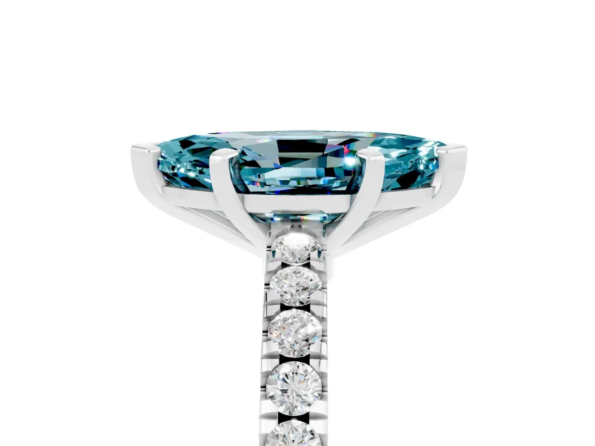 Marquise Cut Solitaire Blue Topaz with Pavé Band and Four-Prong Setting Silver