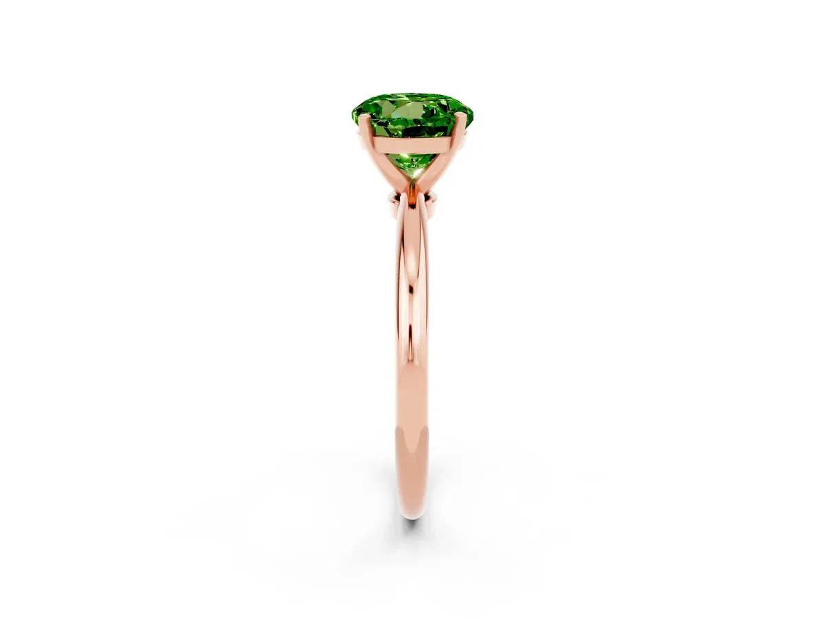 Round Cut Peridot Solitaire Ring with Six-Prong Setting and Classic Band Rose gold