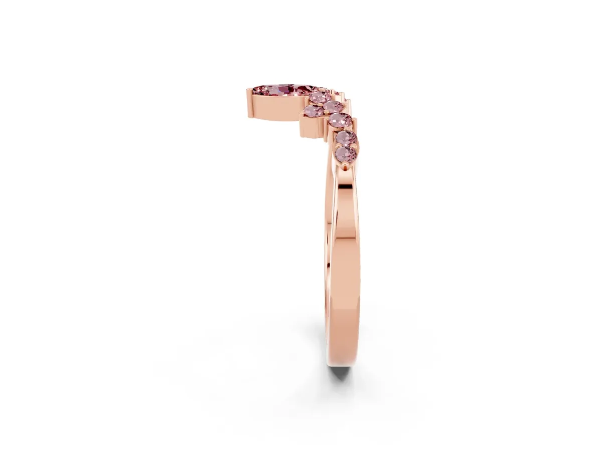 Marquise and Round Morganite Chevron Band with Prong Setting Rose gold