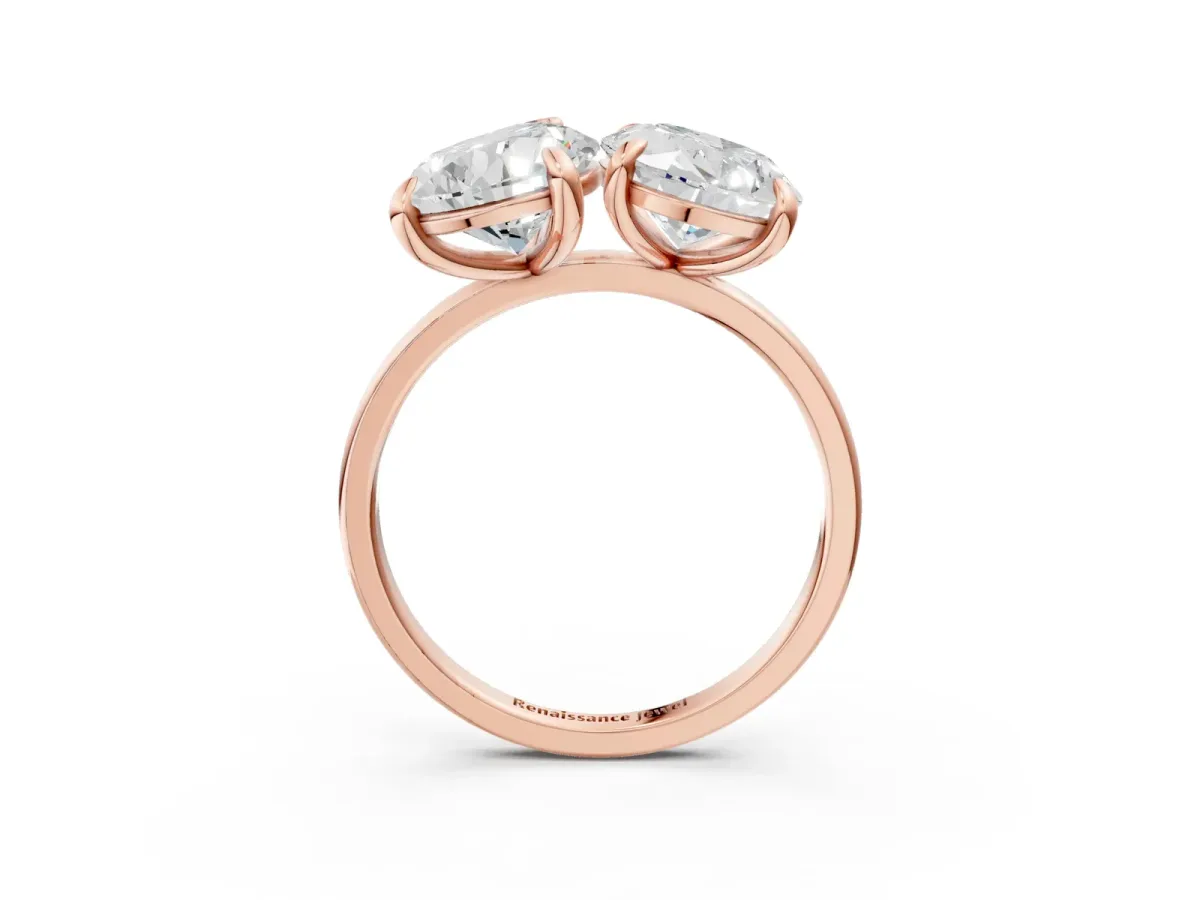 Oval and Pear Toi Moi Ring with Prong Setting and Plain Band Rose gold