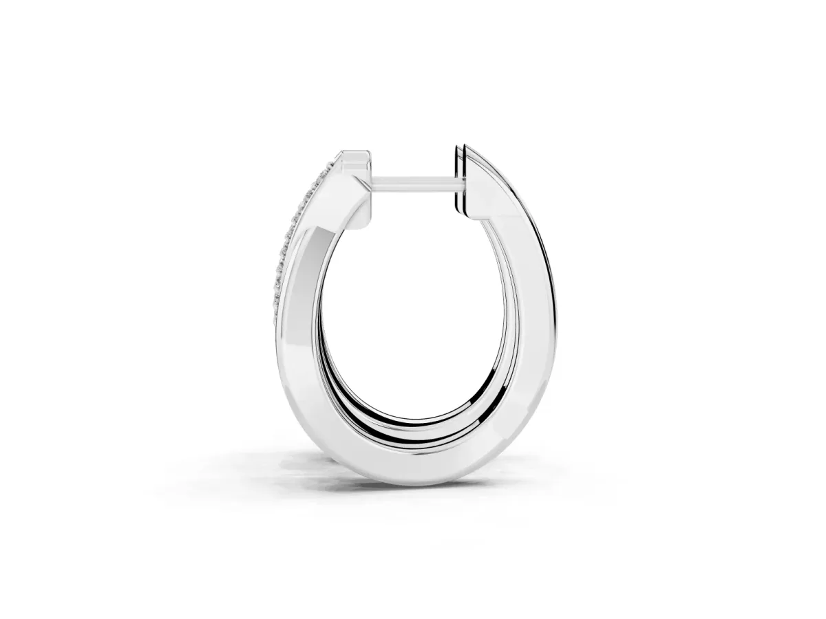 Round Diamond Double Row Huggie Hoop Earrings Platinum