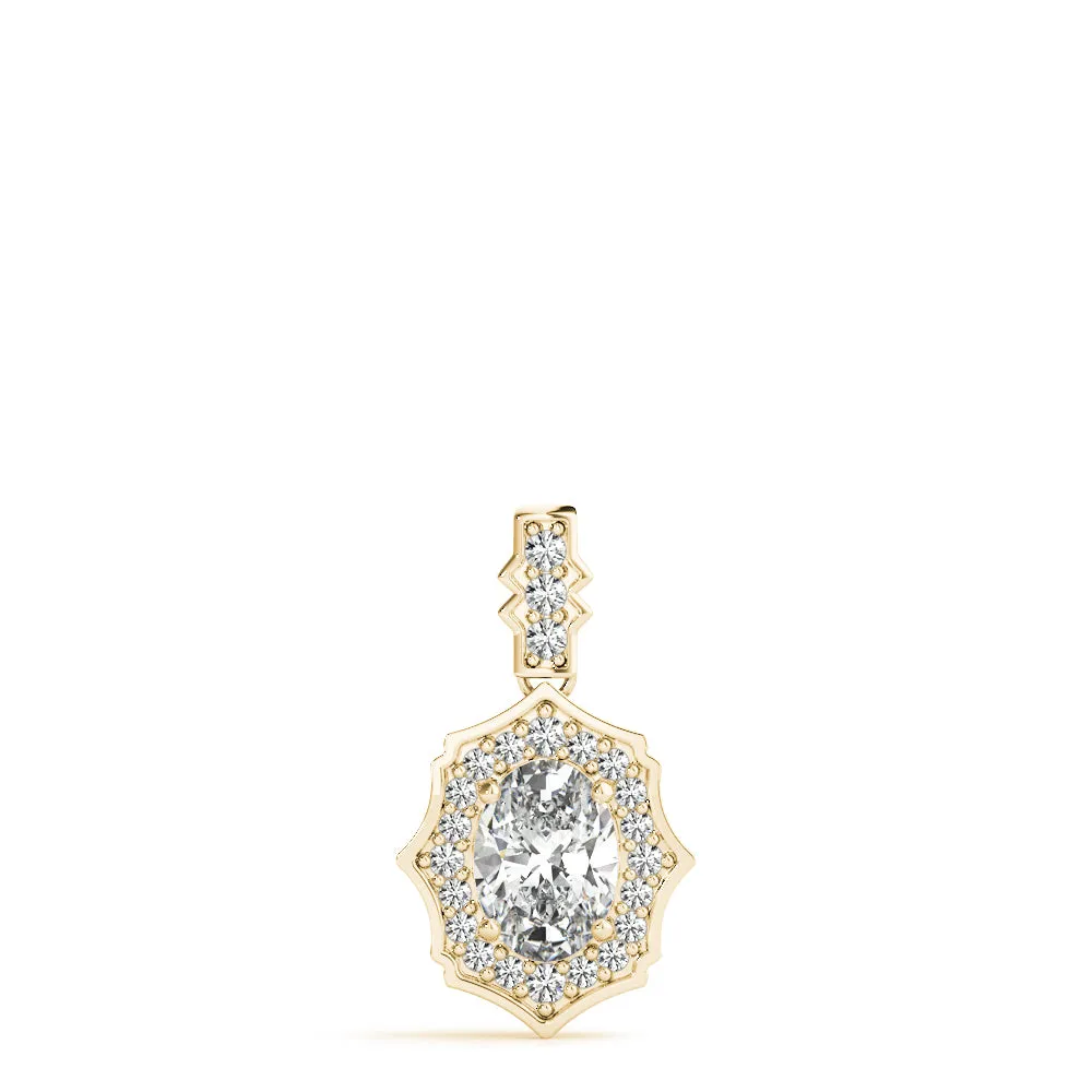 Oval Diamond Halo Pendant with Milgrain Prong Setting Yellow gold