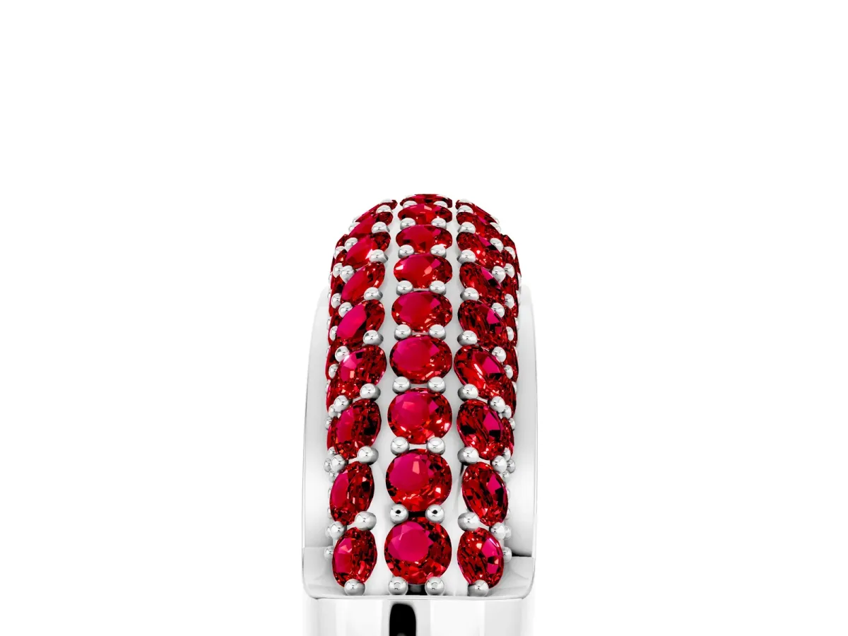 Three-Row Pavé Round Ruby Dome Band White gold