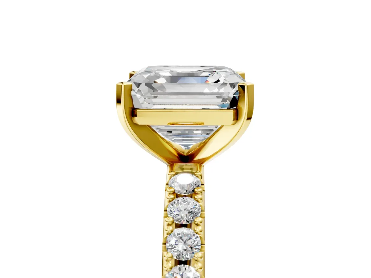 Asscher Cut Diamond Solitaire Pavé Band with Four-Prong Setting Yellow gold