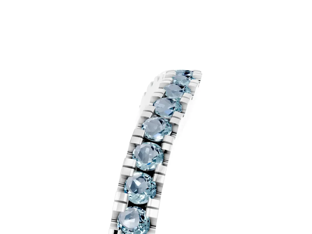 Round Aquamarine Pavé Curved Band with Shared Prong Setting Silver