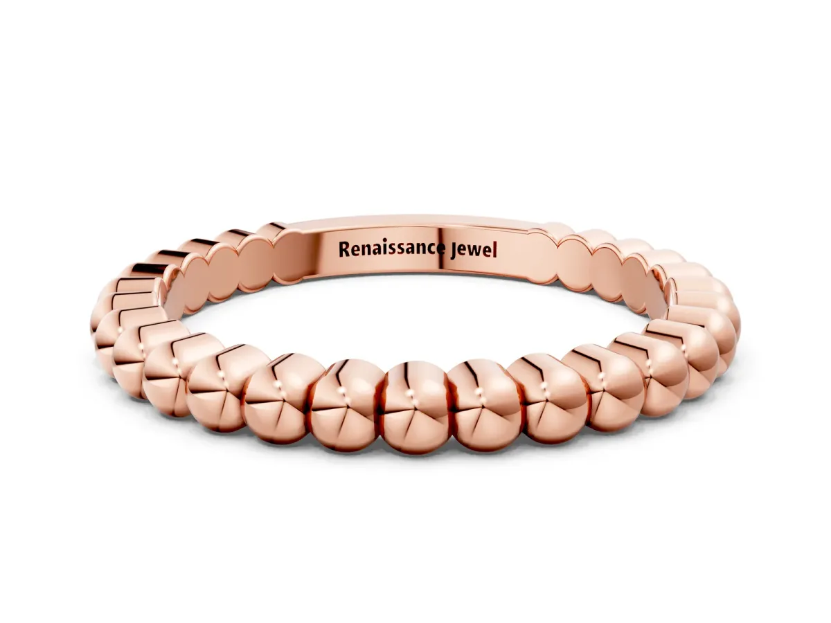 Beaded Round Stone Eternity Band with Bezel Setting Rose gold