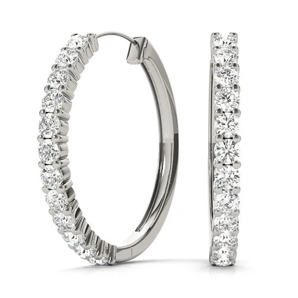 Round Diamond Hoop Earrings with Prong Setting White gold