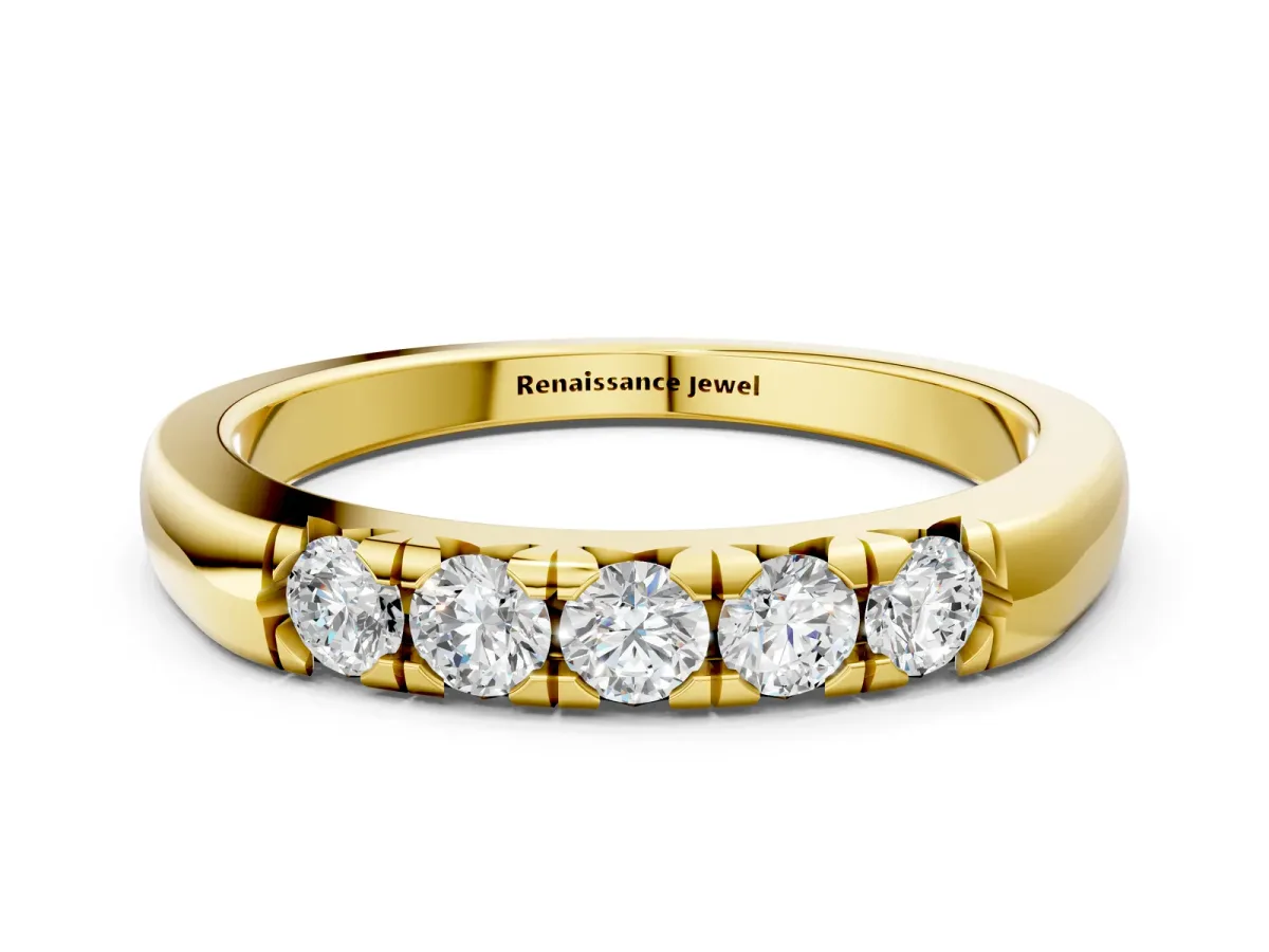Round Diamond Channel Set Half Eternity Band Yellow gold