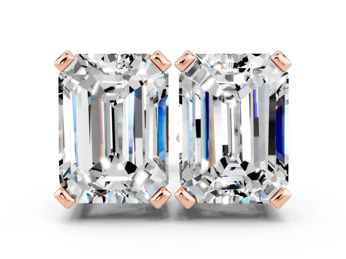 Emerald Cut Moissanite Stud Earrings Rose gold