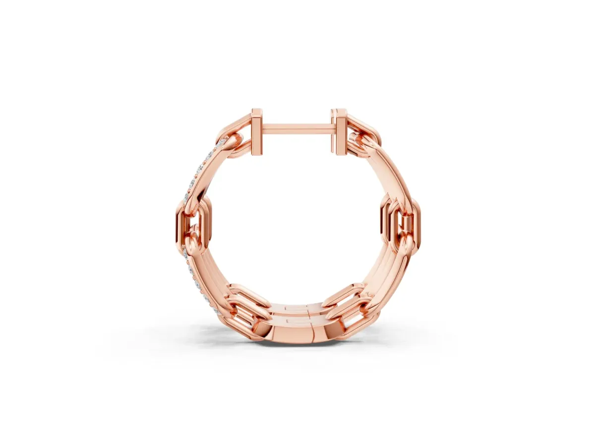 Round Cut Diamond Paperclip Hoop Earrings Rose gold