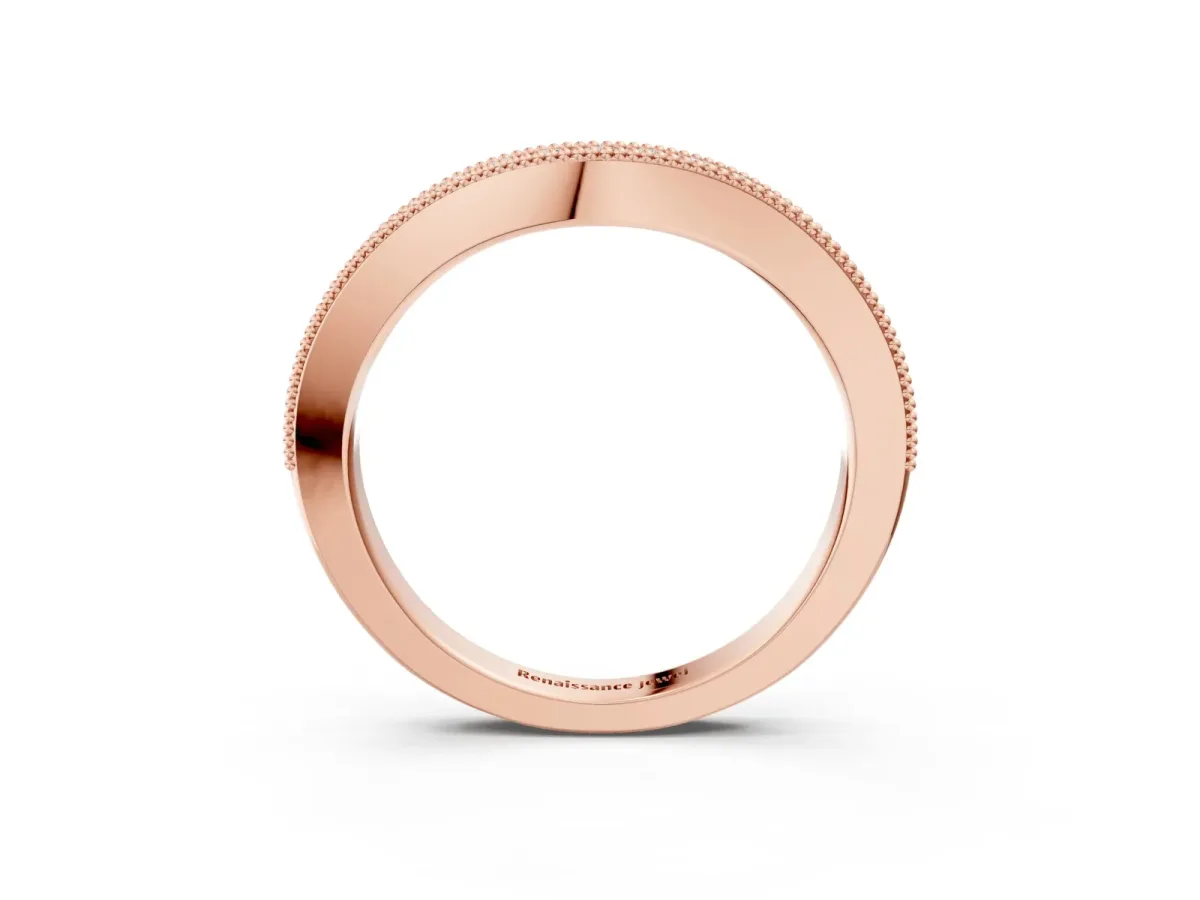 Round Brilliant Milgrain Bezel Set Diamond Wave Band Rose gold