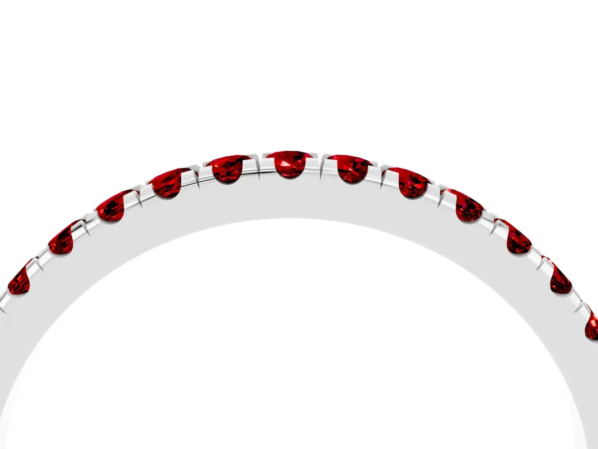 Pavé Round Ruby Half Eternity Band with Shared Prong Setting Silver