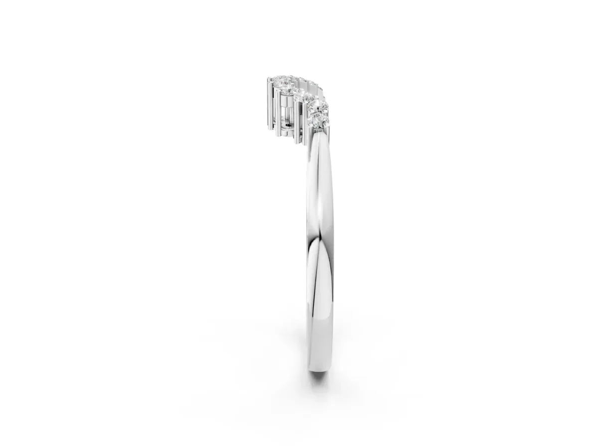 Round Diamond V-Shaped White Gold Band with Prong Setting White gold
