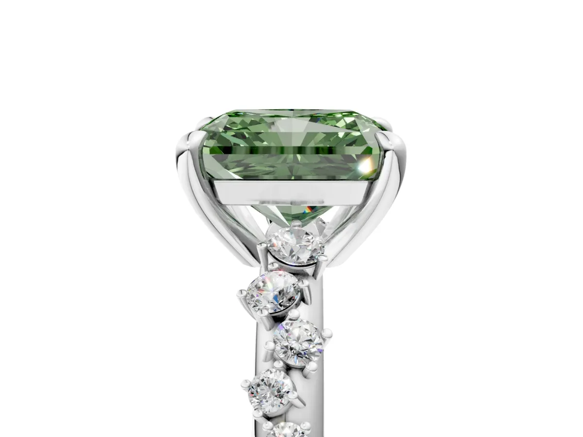 Fancy Green Radiant Cut Cut Diamond Vine Band with Four-Prong Setting Platinum
