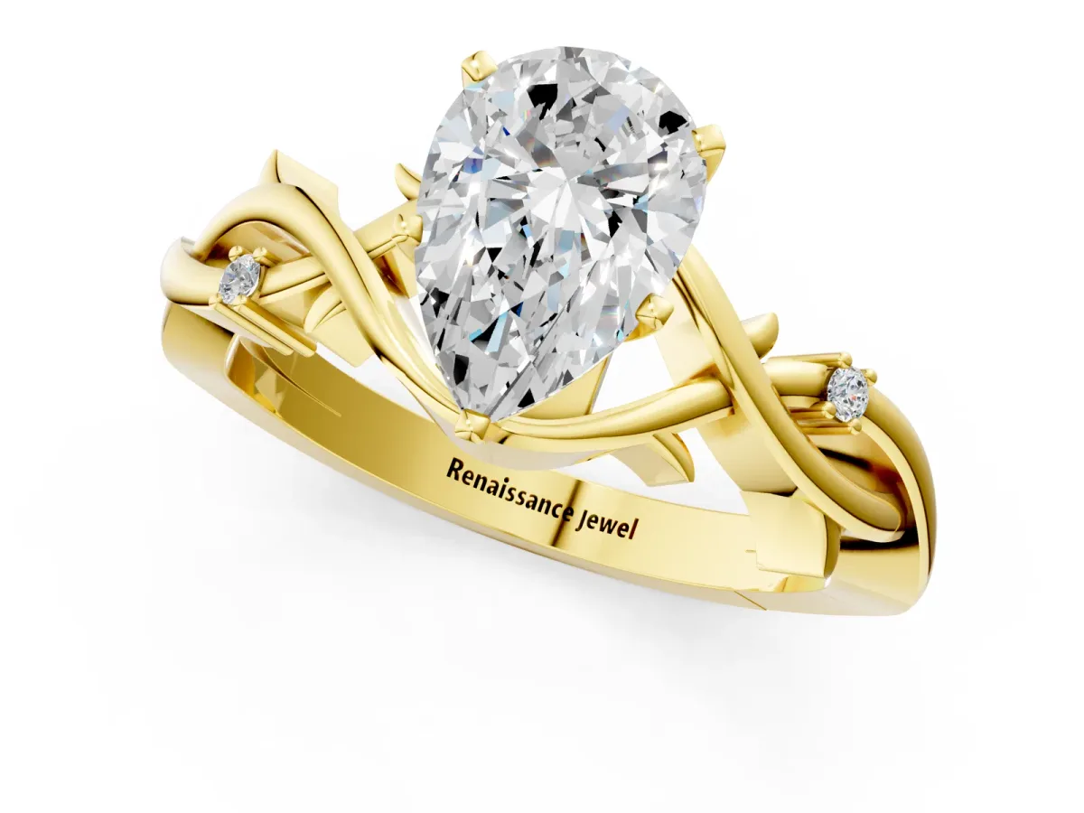 Pear Cut Diamond Solitaire Ring with Twisted Band and Prong Setting Yellow gold