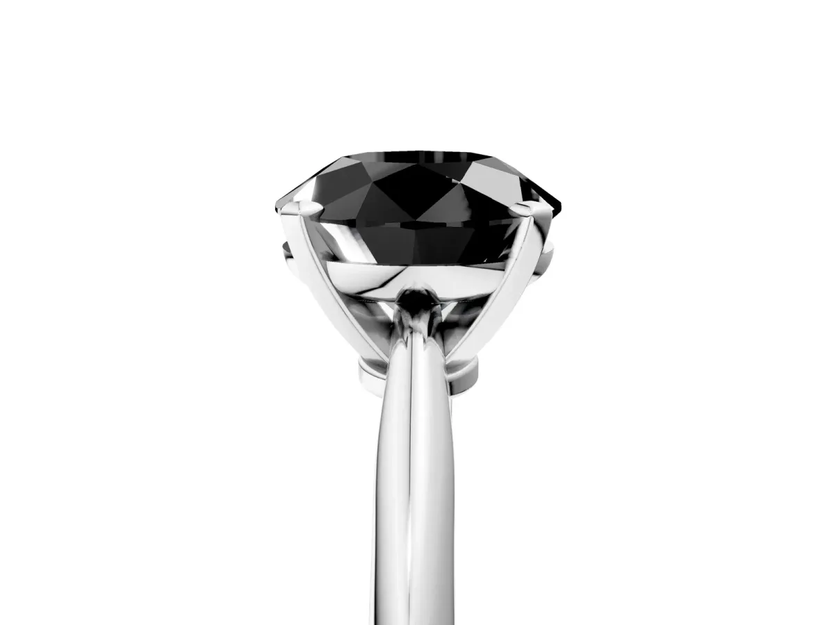 Fancy Black Round Cut Diamond Solitaire Engagement Ring with Classic Band and Four-Prong Setting Silver