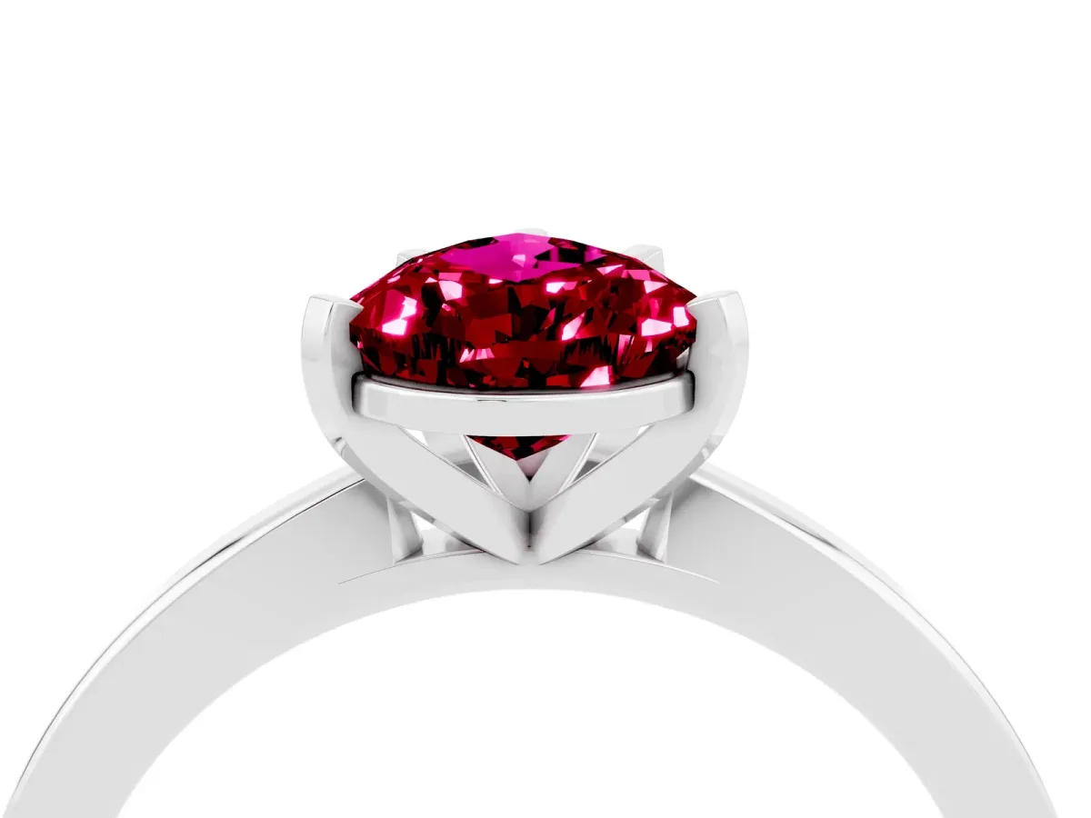 Pear Cut Garnet Solitaire Engagement Ring with Classic Band and Four-Prong Setting Silver
