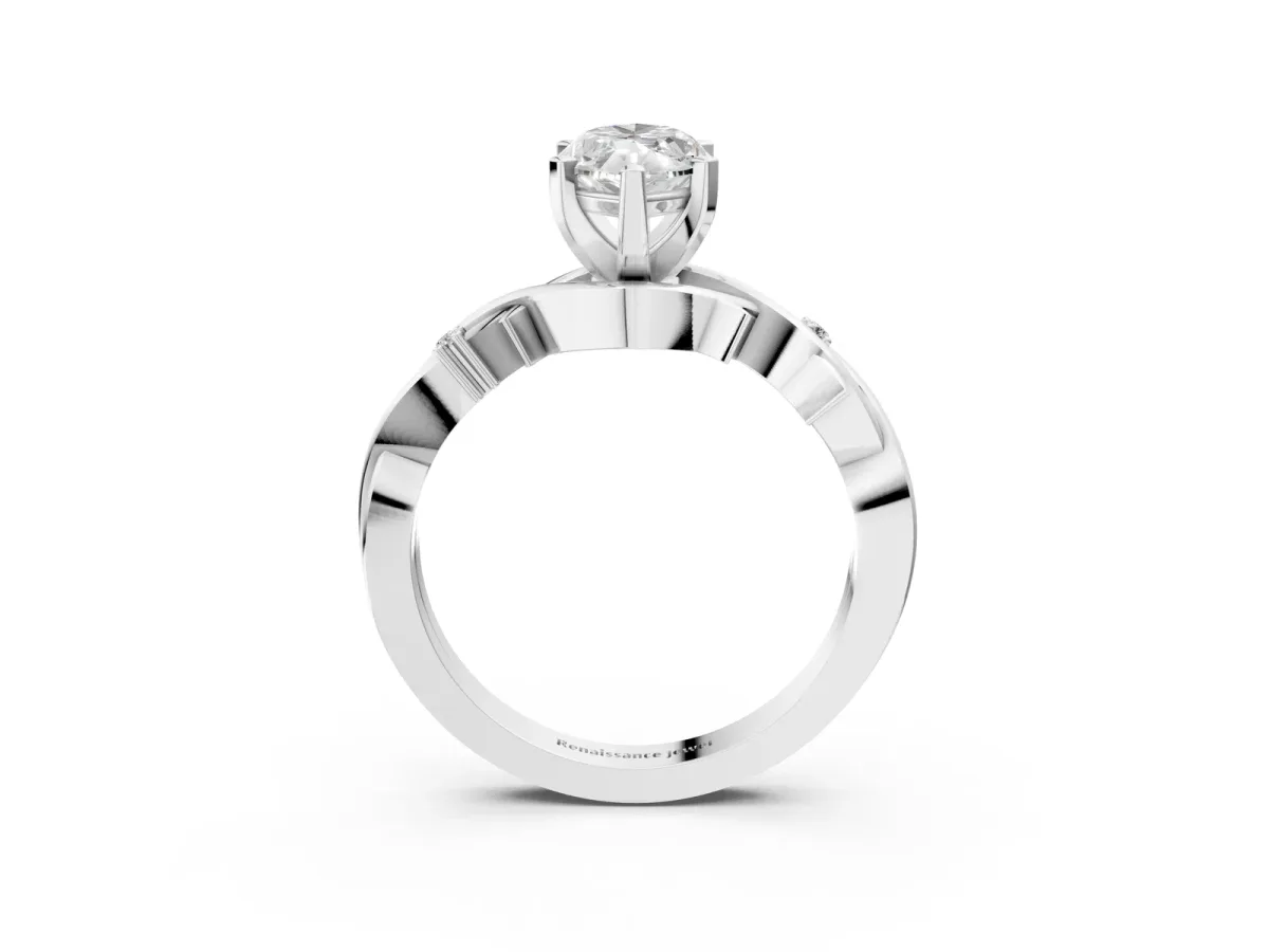 Marquise Cut Diamond Solitaire Ring with Twisted Band and Prong Setting Silver