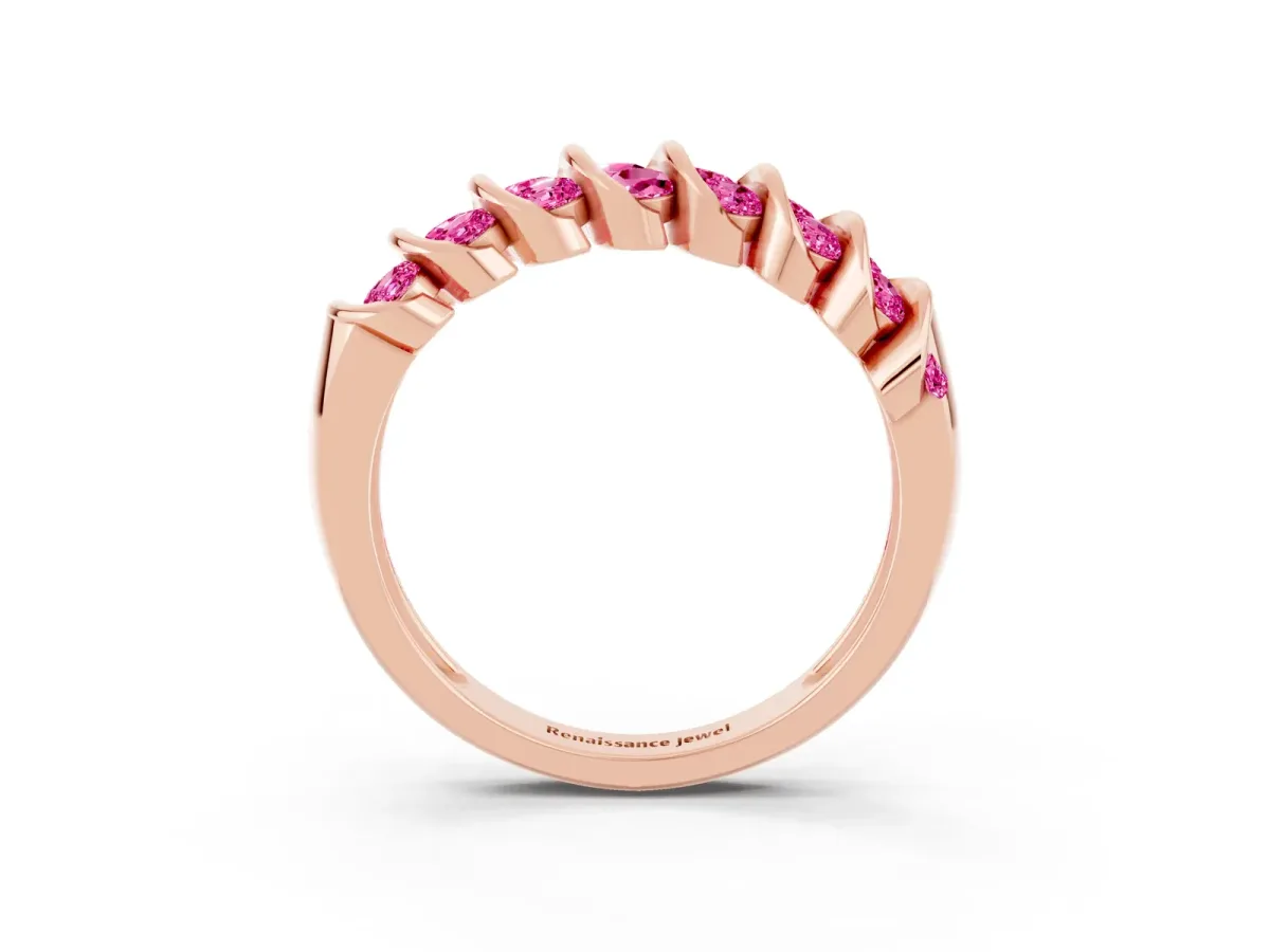 Channel Set Round Pink Sapphire Multi-Row Band Rose gold