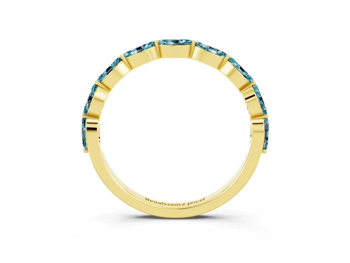 Marquise Blue Topaz Half Eternity Band with Prong Setting Yellow gold