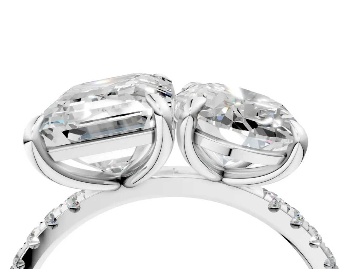 Oval and Emerald Toi Moi Ring with Prong Setting and Pave Band Silver