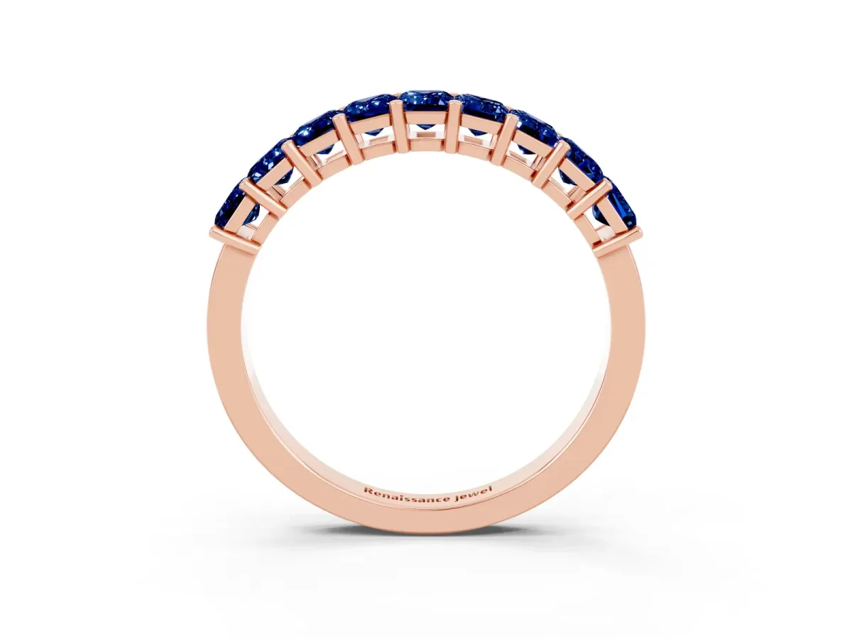 Emerald Cut Blue Sapphire Prong-Set Eternity Band Rose gold