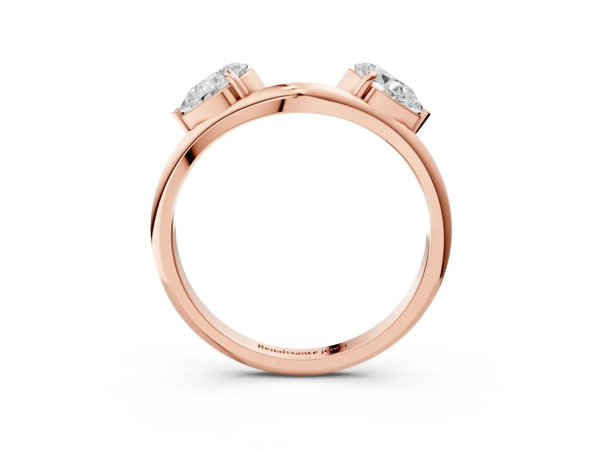 Two-Stone Pear Diamond Bypass Ring with Prong Setting Rose gold