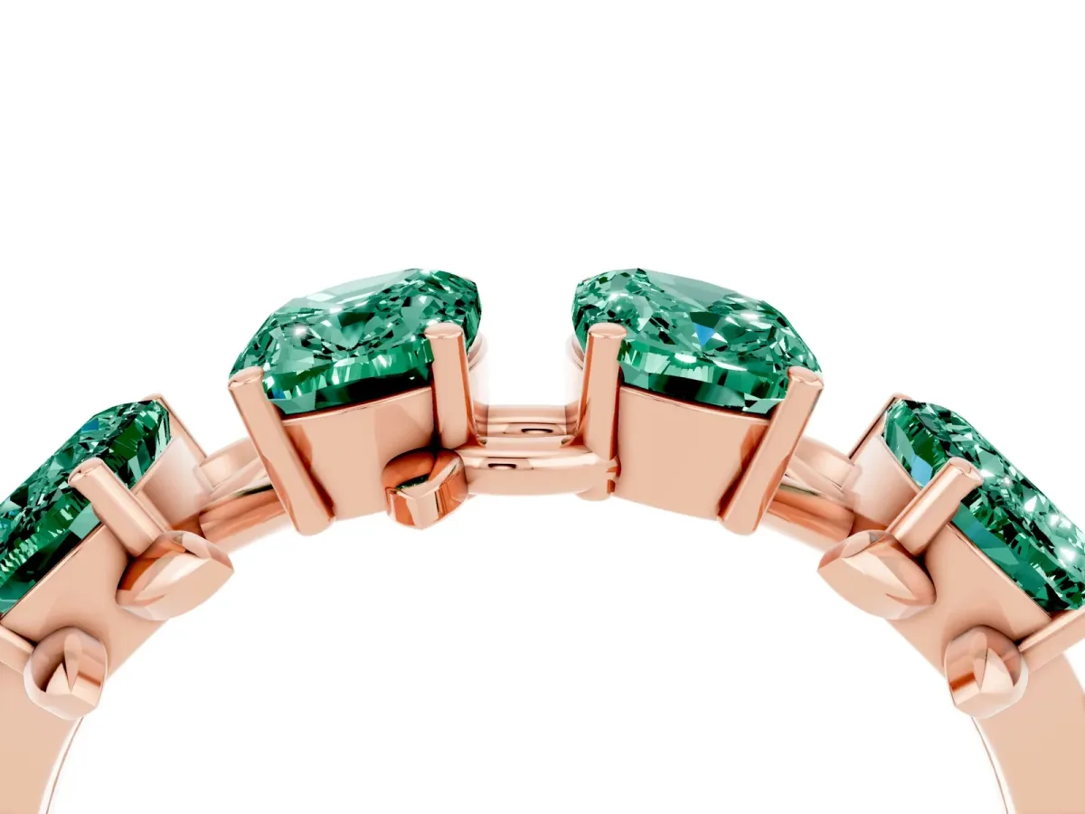 Emerald Cut Green Sapphire Prong-Set Half Eternity Band Rose gold