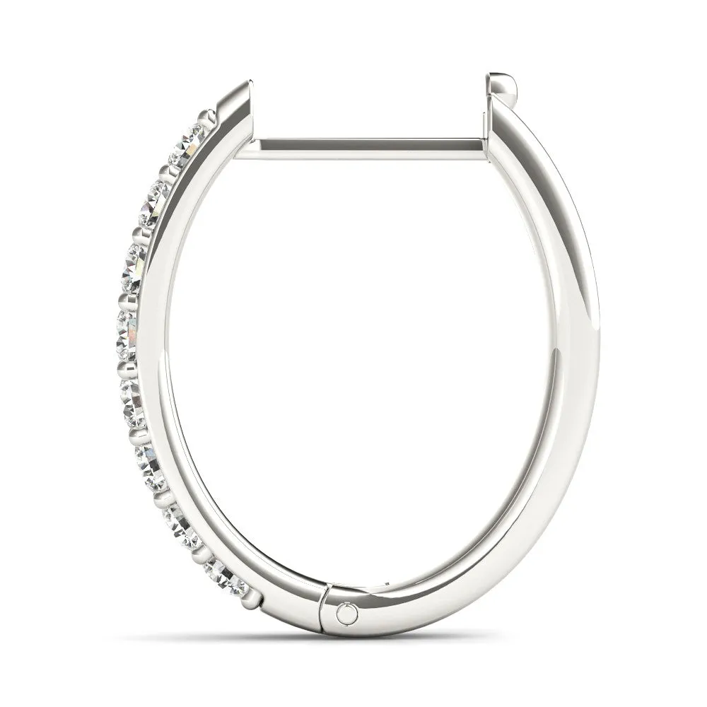 Round Cut Diamond Channel Set Hoop Earrings with Prong Setting White gold