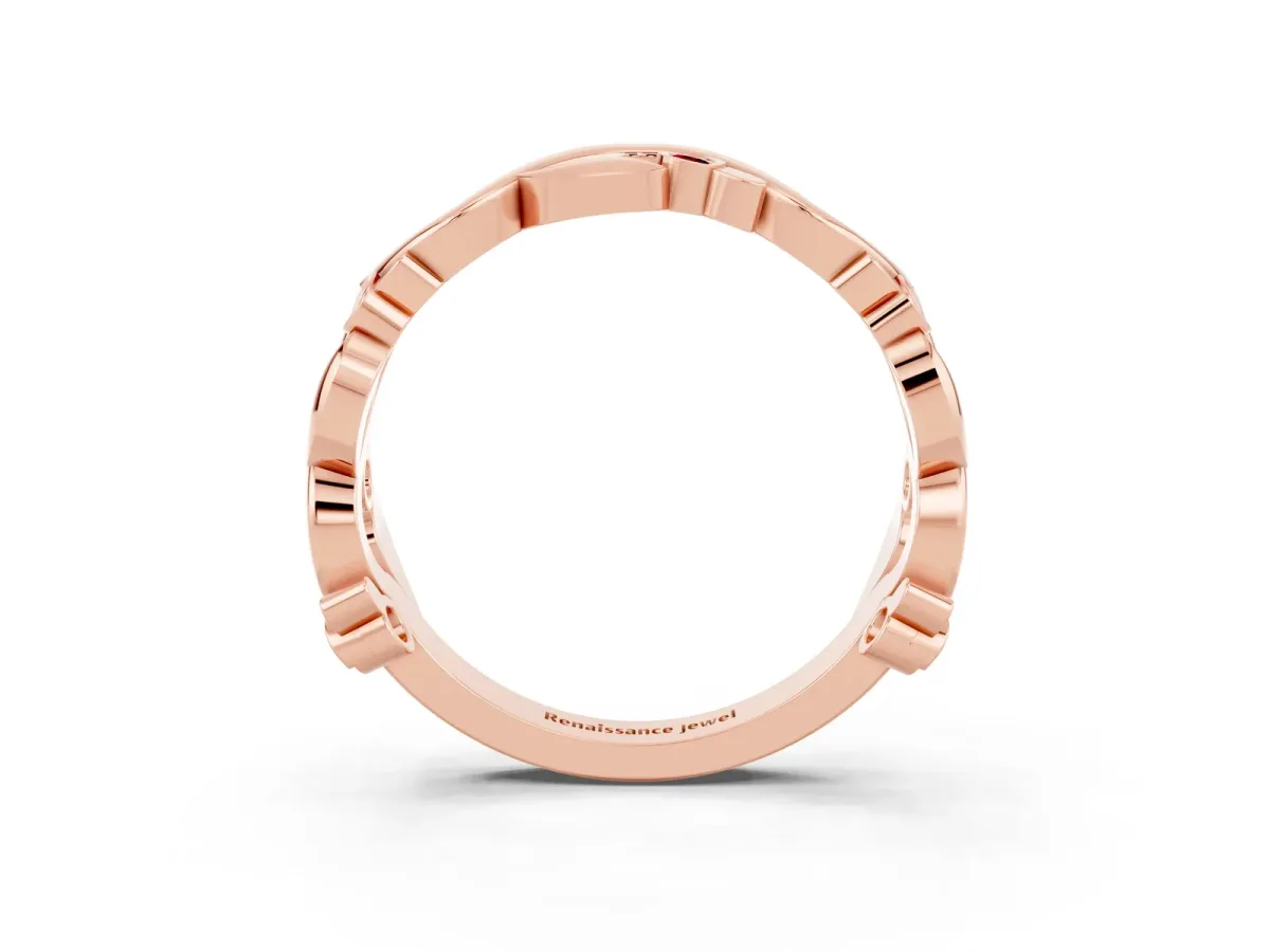 Round Ruby Leaf Eternity Band with Bezel Setting Rose gold