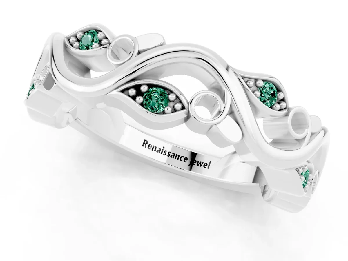 Marquise Green Sapphire Vine Eternity Band with Bezel Setting Platinum