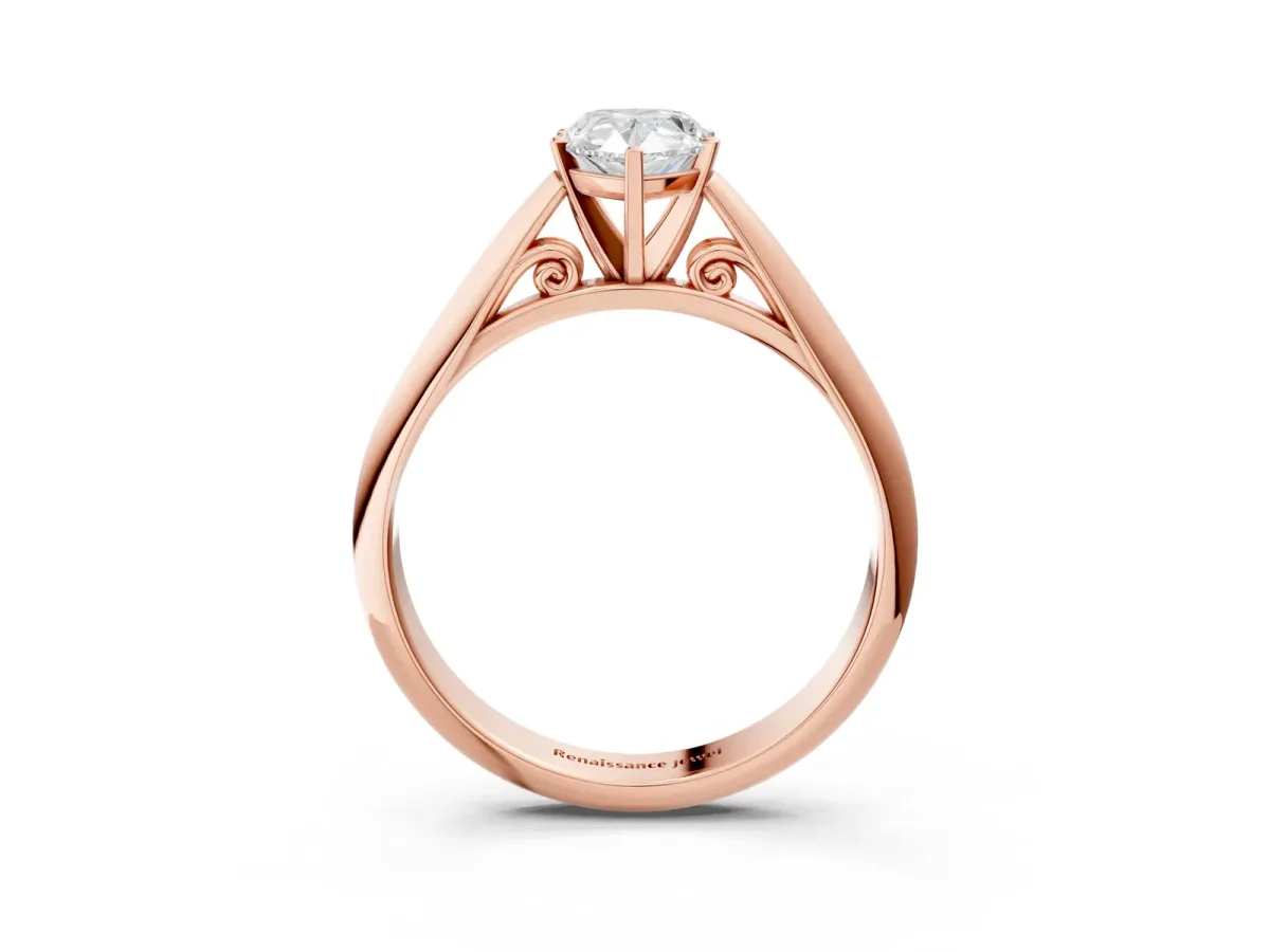 Pear Cut Diamond Solitaire Engagement Ring with Cathedral Setting and Four-Prong Mount Rose gold