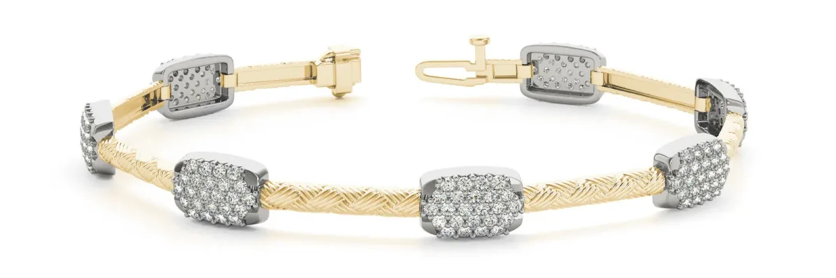 Pavé Round Diamond Cable Bracelet with Box Clasp Yellow gold