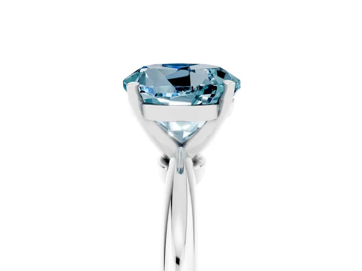 Round Cut Aquamarine Solitaire Ring with Six-Prong Setting and Classic Band Silver
