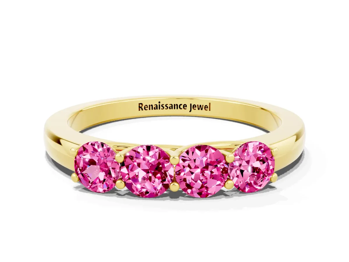 Four-Stone Round Pink Sapphire Prong-Set Band Yellow gold
