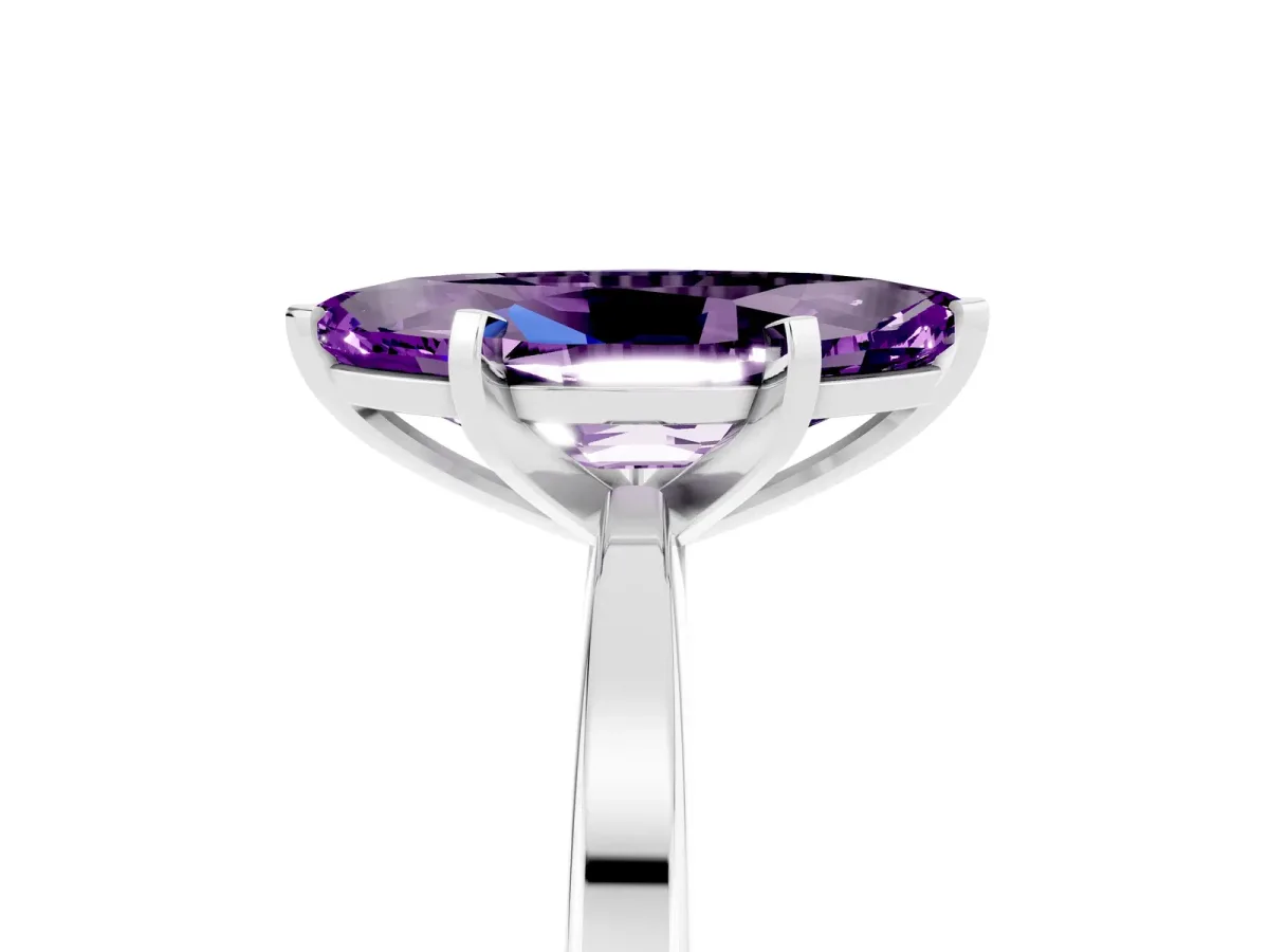 Marquise Cut Amethyst Solitaire Engagement Ring with Classic Band and Four-Prong Setting Silver
