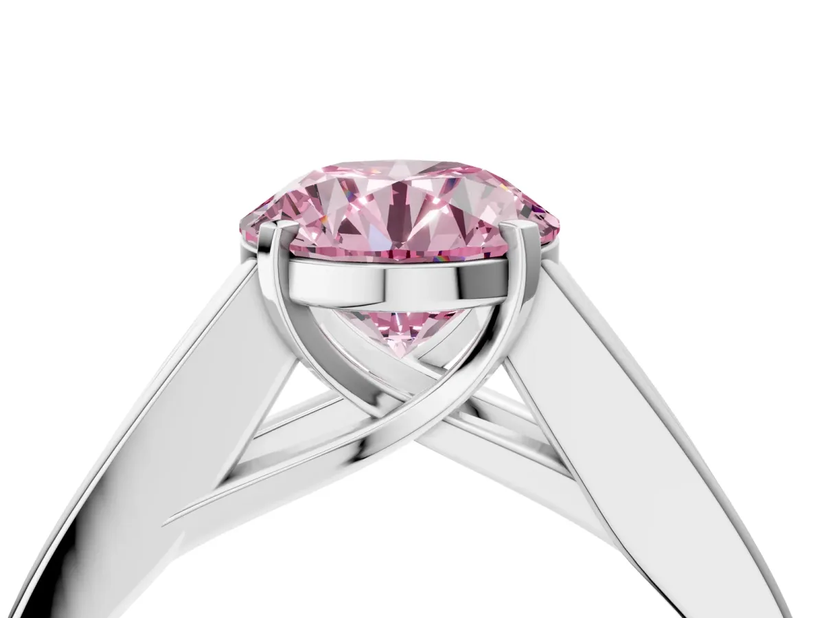Fancy Pink Round Cut Cut Channel Set Solitaire Ring with Four-Prong Setting White gold
