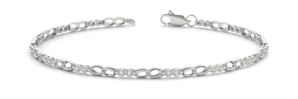 Round Diamond Infinity Link Tennis Bracelet with Bezel Setting White gold