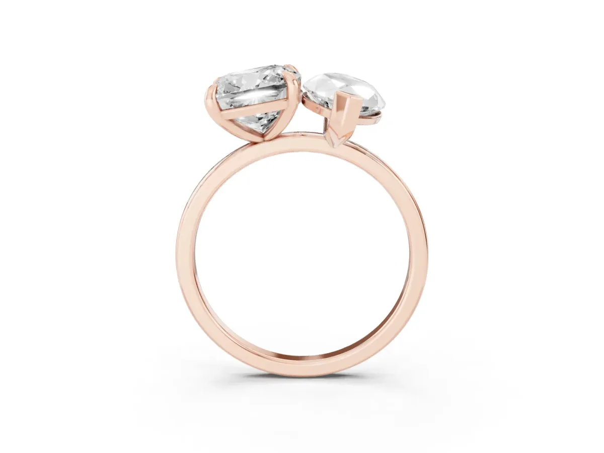 Cushion and Marquise Toi Moi Ring with Prong Setting and Plain Band Rose gold