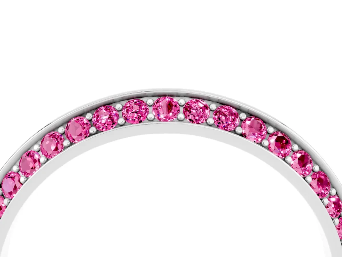 Double Row Pavé Round Pink Sapphire Eternity Band with Channel Setting Platinum
