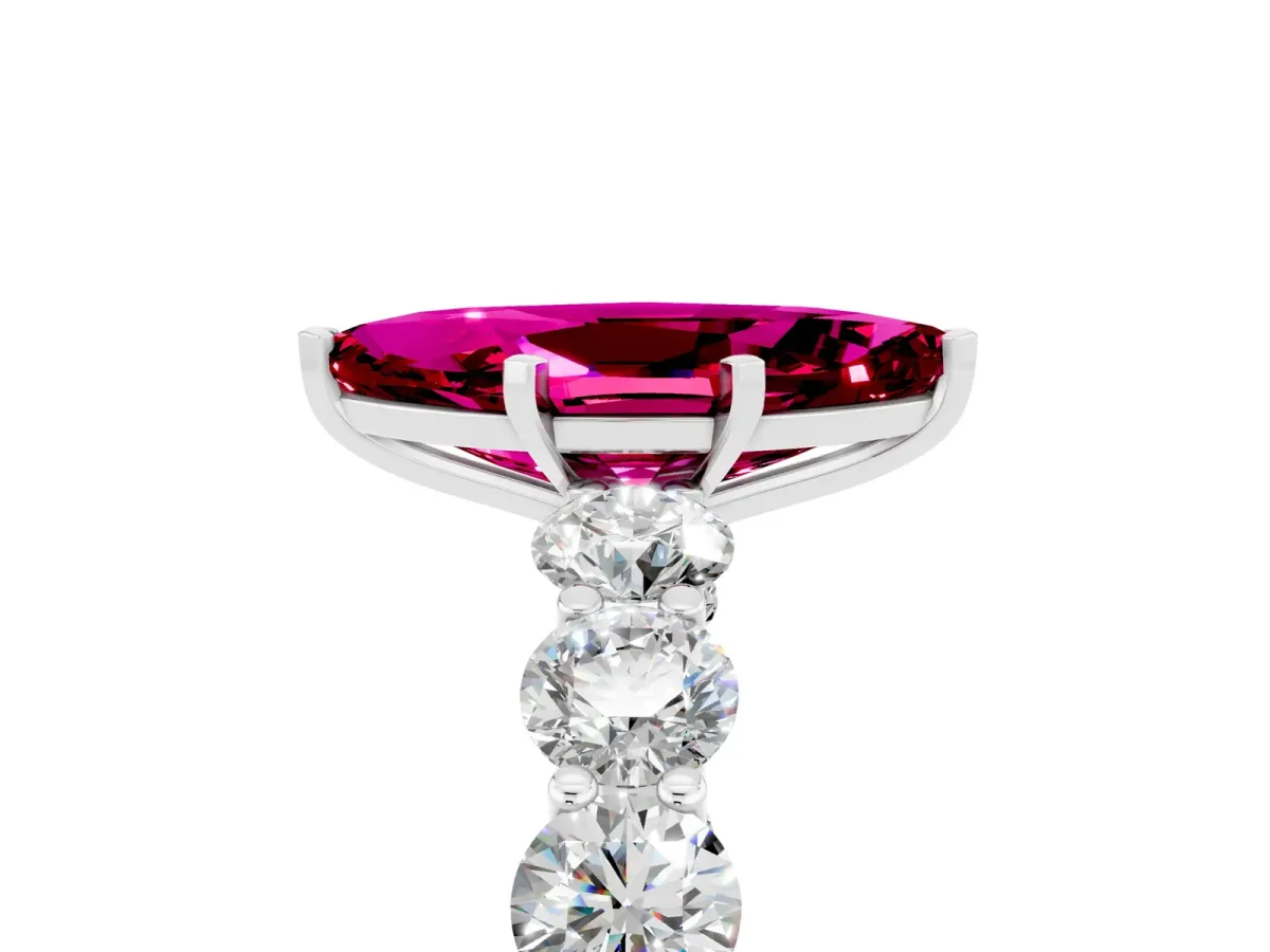Marquise Cut Garnet Prong Setting with Side Stones on a Pave Band Silver