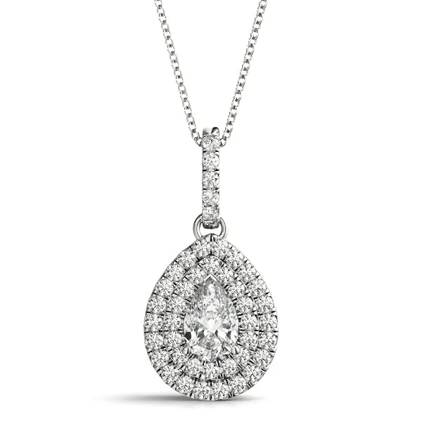Double Halo Pear Diamond Pendant with Pavé Setting Silver