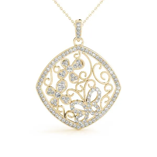 Pavé Diamond Floral Filigree Pendant Yellow gold