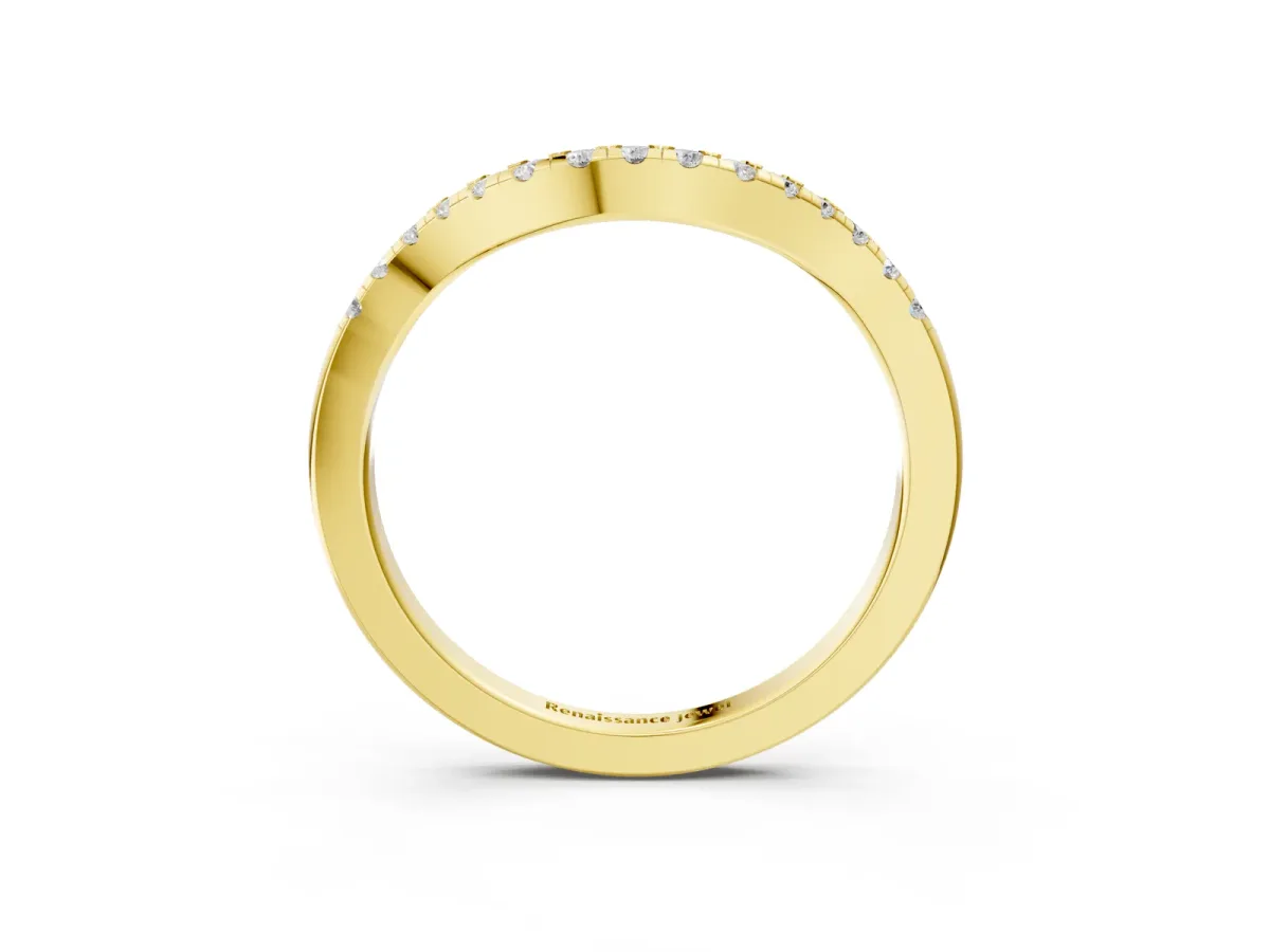 Round Diamond Curved Pavé Wedding Band with U-Prong Setting Yellow gold