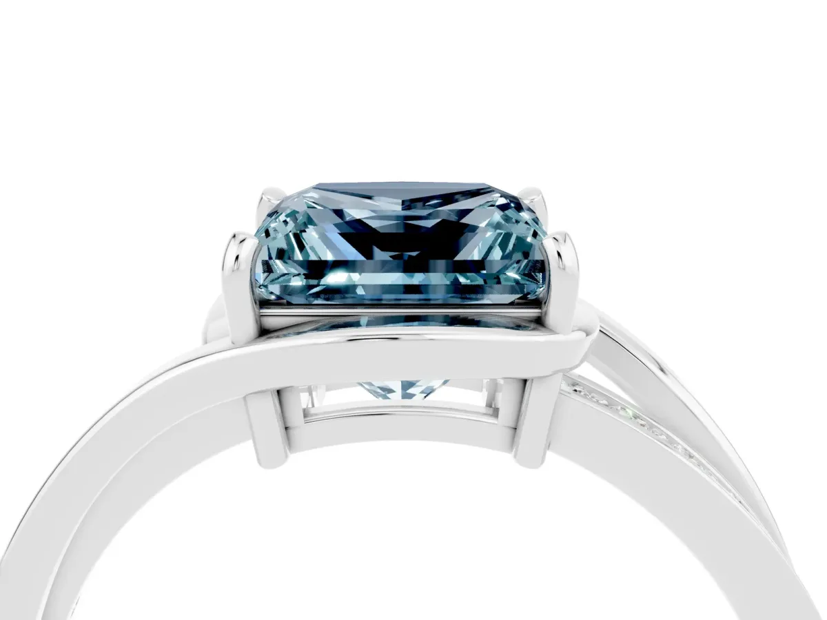 Princess Cut Aquamarine Solitaire Ring with Split Shank and Prong Setting Platinum