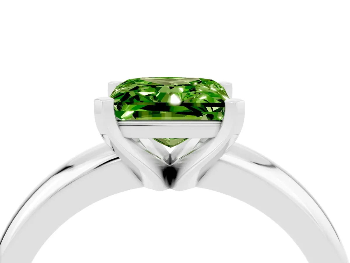Princess Cut Peridot Solitaire Engagement Ring with Round Band and Four-Prong Setting Silver