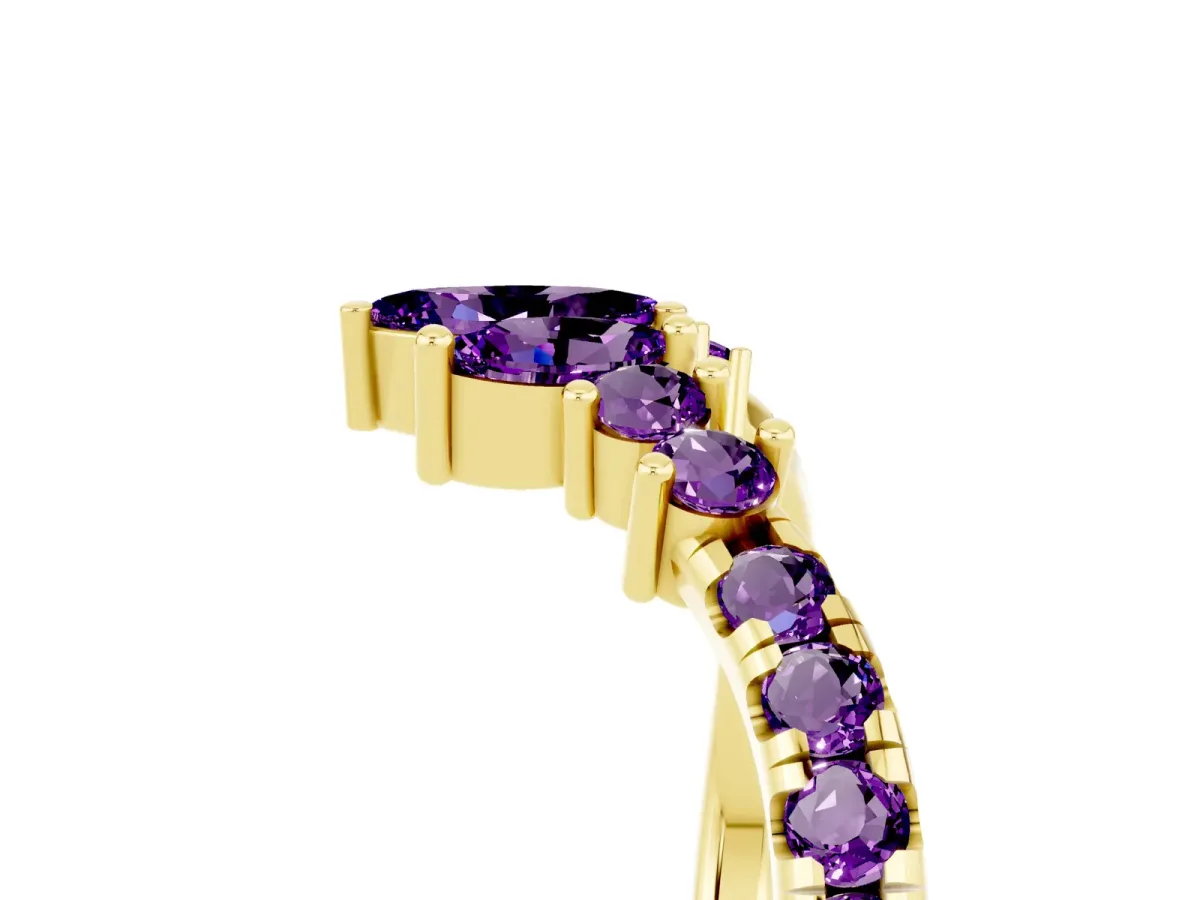 Chevron Marquise and Round Amethyst Open Band with Prong Setting Yellow gold
