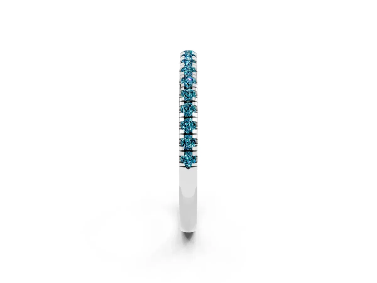 Pavé Round Blue Topaz Half Eternity Band with Shared Prong Setting Silver