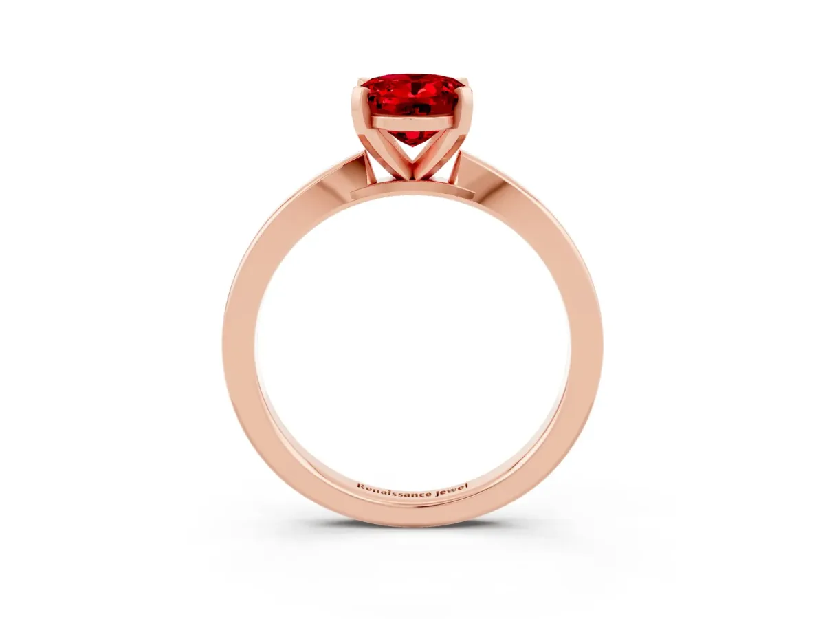 Oval Cut Ruby Solitaire Engagement Ring with Classic Band and Four-Prong Setting Rose gold