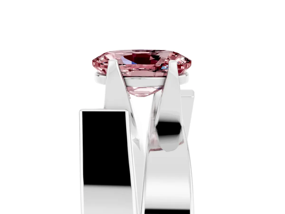 Modern Tension Set Oval Cut Morganite Solitaire Wide Band Ring Platinum